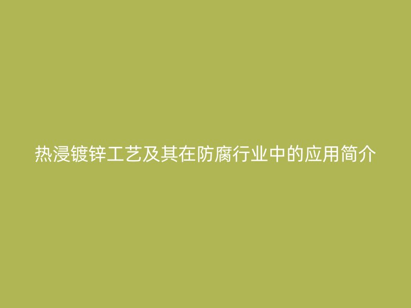 熱浸鍍鋅工藝及其在防腐行業中的應用簡介
