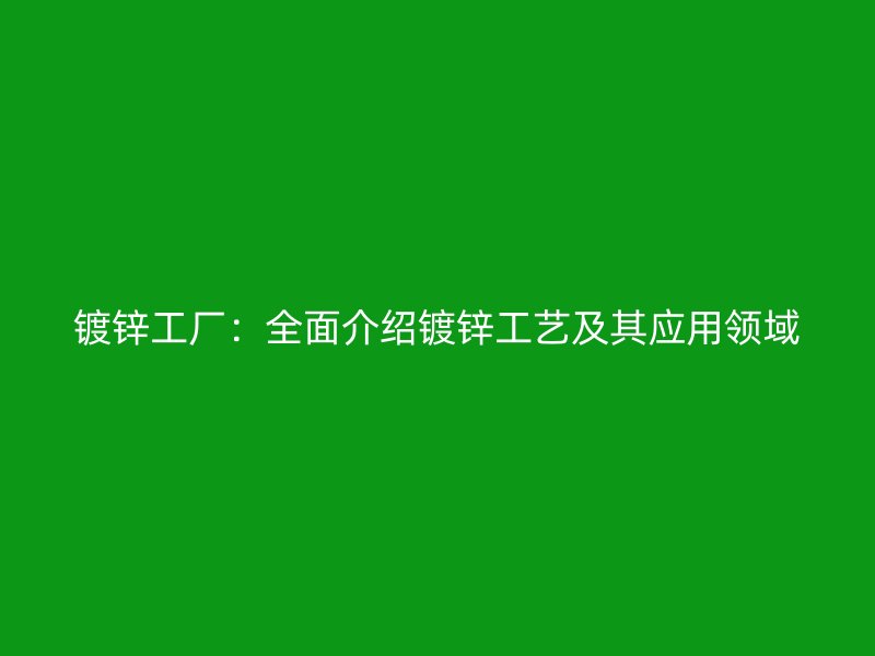 鍍鋅工廠：全面介紹鍍鋅工藝及其應用領域
